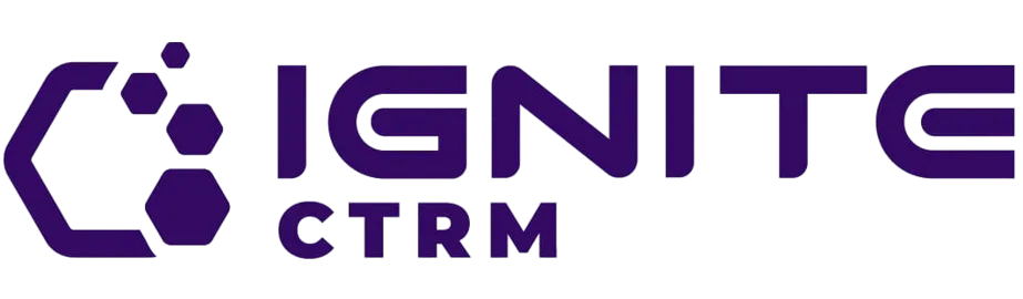 IGNITE CTRM company logo in dark purple with hexagonal design elements.